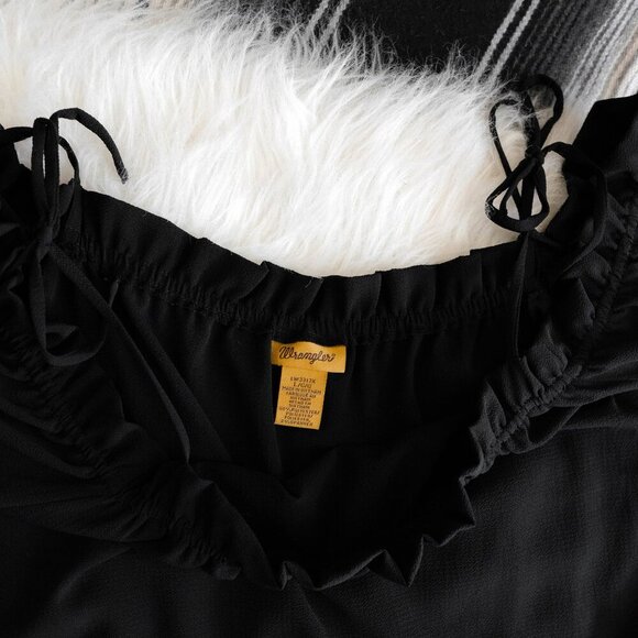 Wrangler Women’s Size Large Black Off Shoulder Peasant Top Long Sleeve Boho - Picture 4 of 6